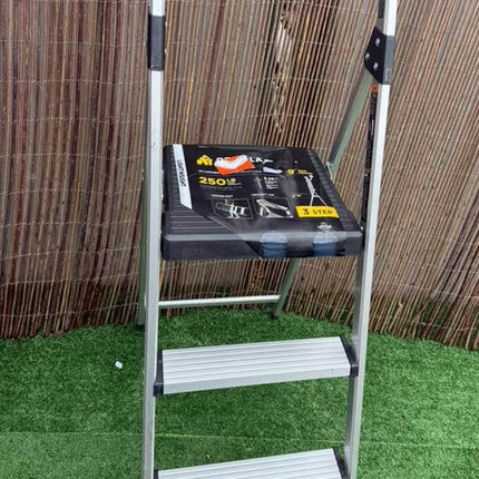 Gorilla Ladders 3-Step Aluminum Step Stool Ladder, 250 lbs. Type I Duty Rating (9ft. Reach Height)