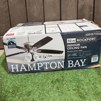 HAMPTON BAY Rockport 52 in. Indoor LED Brushed Nickel Ceiling Fan with Light Kit, Downrod, Reversible Blades and Reversible Motor