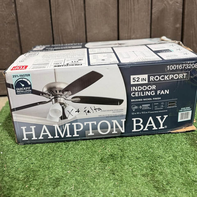 HAMPTON BAY Rockport 52 in. Indoor LED Brushed Nickel Ceiling Fan with Light Kit, Downrod, Reversible Blades and Reversible Motor