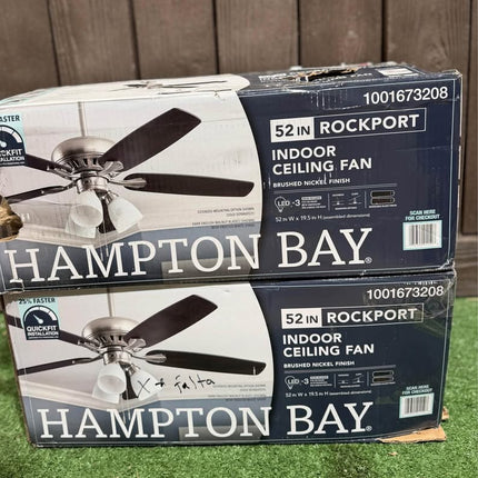 HAMPTON BAY Rockport 52 in. Indoor LED Brushed Nickel Ceiling Fan with Light Kit, Downrod, Reversible Blades and Reversible Motor