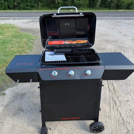 MEGAMASTER 3-Burner Propane Gas Grill in Black