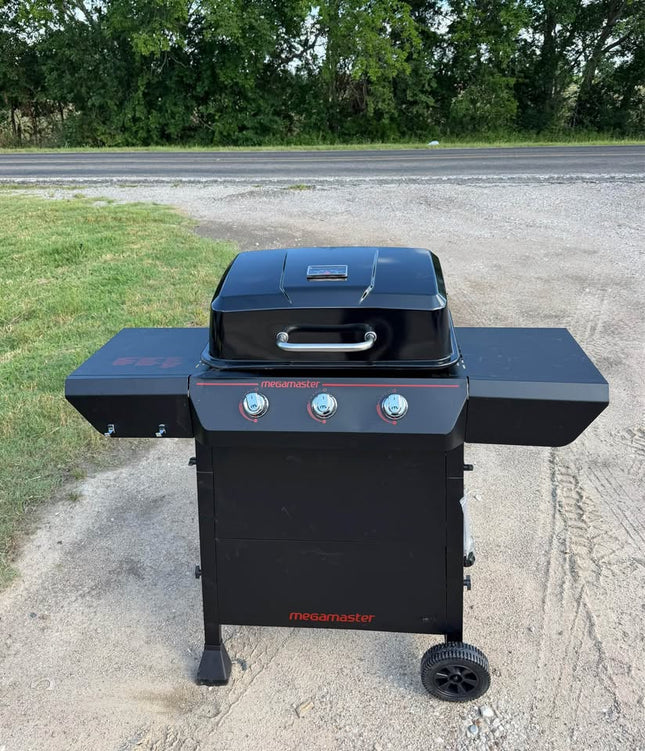 MEGAMASTER 3-Burner Propane Gas Grill in Black