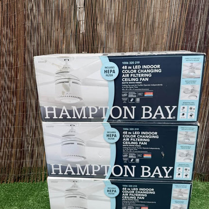 HAMPTON BAY Air Filtering 48 in. Integrated LED Indoor White Ceiling Fan with Light Kit