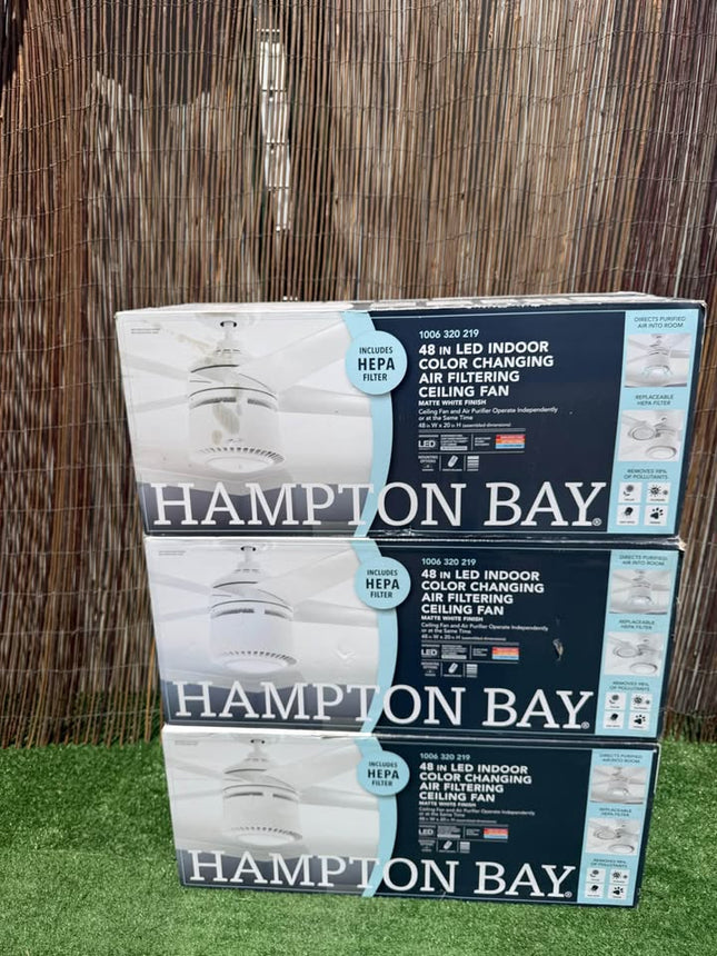 HAMPTON BAY Air Filtering 48 in. Integrated LED Indoor White Ceiling Fan with Light Kit
