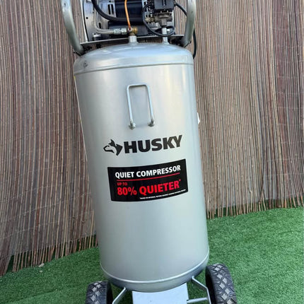 HUSKY 27 Gal.165 PSI Vertical Electric Oil-Free Quiet Auto/Workshop Air Compressor with Dual Gauges and 2-Quick Couplers