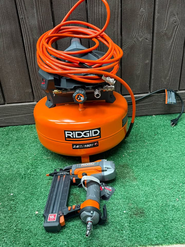 6 Gal. 150 PSI Portable Electric Oil-Free Jobsite Pancake Air Compressor with 25 ft. Air Hose and 18GA Brad Nailer
