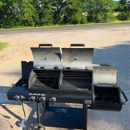 Texas Trio 4-Burner Dual Fuel Grill with Smoker in Black Char-Grilled
