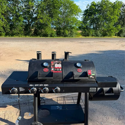 Texas Trio 4-Burner Dual Fuel Grill with Smoker in Black Char-Grilled
