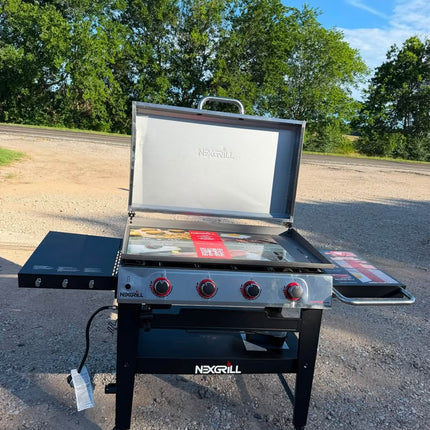 Nexgrill 4-Burner Propane Gas Grill 36 in. Flat Top Griddle in Black with Stainless Steel Lid