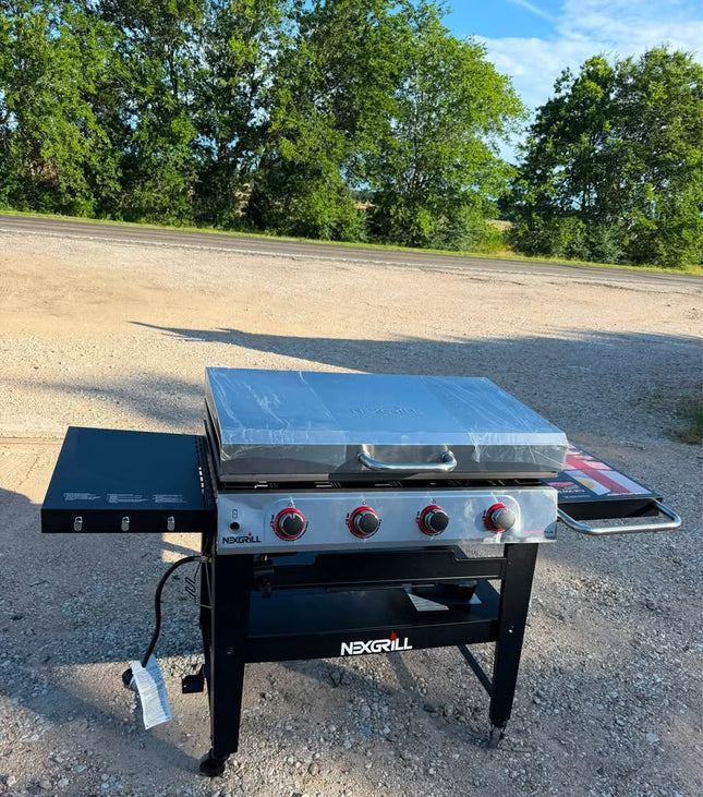 Nexgrill 4-Burner Propane Gas Grill 36 in. Flat Top Griddle in Black with Stainless Steel Lid