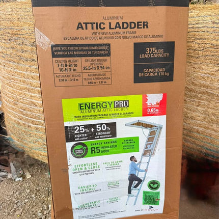 Louisville Ladder 7.8 ft. - 10.3 ft. Ceiling Height Aluminum Attic Ladder(22.5 in. x 54 in. Rough Opening) 375 lbs. Type IAA Load Capacity