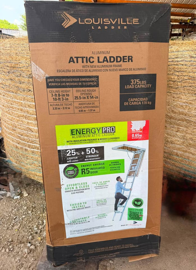 Louisville Ladder 7.8 ft. - 10.3 ft. Ceiling Height Aluminum Attic Ladder(22.5 in. x 54 in. Rough Opening) 375 lbs. Type IAA Load Capacity