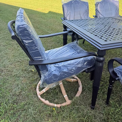 HAMPTON BAY 7-Piece Metal Outdoor Dining Set with Navy Blue Cushions