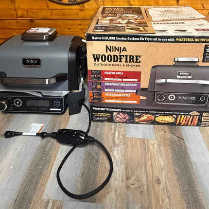 NINJA Woodfire Outdoor Grill & Smoker, 7-in-1 Master Grill, BBQ Smoker and Air Fryer for Backyard and Camping in Gray