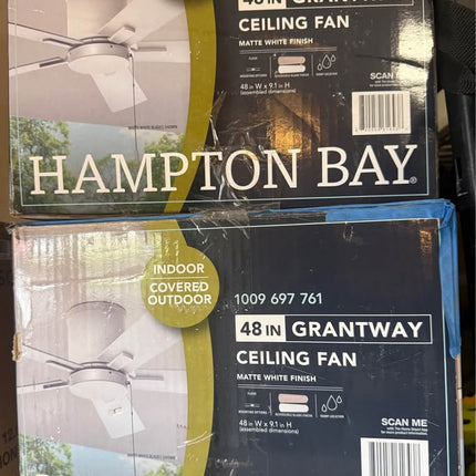 HAMPTON BAY Grantway 48 in. Indoor/Covered Outdoor Matte White Low Profile Ceiling Fan Without Light with Pull Chain Included