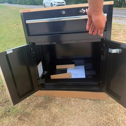 HUSKY Ready-to-Assemble 24-Gauge Steel 1-Drawer 2-Door Garage Base Cabinet in Black (28 in. W x 32.8 in. H x 18.3 in. D)