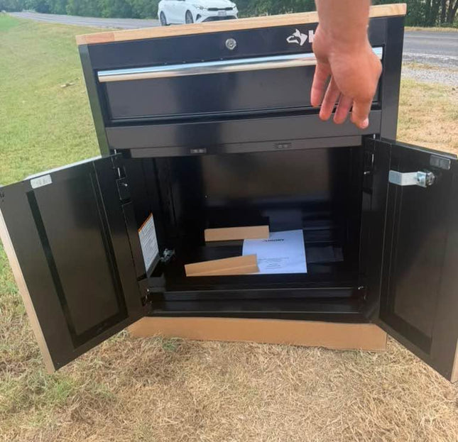 HUSKY Ready-to-Assemble 24-Gauge Steel 1-Drawer 2-Door Garage Base Cabinet in Black (28 in. W x 32.8 in. H x 18.3 in. D)