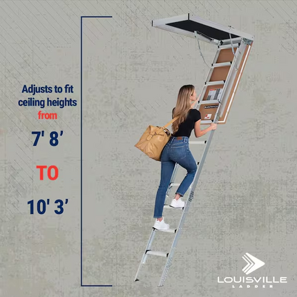 Louisville Ladder 7.8 ft. - 10.3 ft. Ceiling Height Aluminum Attic Ladder(22.5 in. x 54 in. Rough Opening) 375 lbs. Type IAA Load Capacity