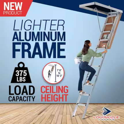 Louisville Ladder 7.8 ft. - 10.3 ft. Ceiling Height Aluminum Attic Ladder(22.5 in. x 54 in. Rough Opening) 375 lbs. Type IAA Load Capacity