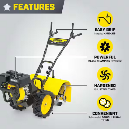 CHAMPION Power Equipment, 22 in. Counter Rotating Gas Rear Tine Tiller with Self-Propelled Agricultural Tires