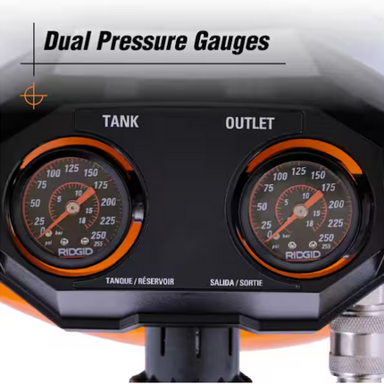 RIDGID 6 Gal. 150 PSI Portable Electric Oil-Free Jobsite Pancake Air Compressor with Dual Pressure Gauges and 2-Quick Couplers