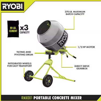 RYOBI 5.0 cu. ft. Portable Corded Concrete Mixer