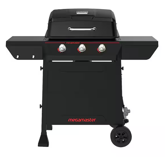 MEGAMASTER 3-Burner Propane Gas Grill in Black