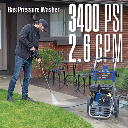 WESTINGHOUSE 3400 PSI 2.6 GPM Gas Powered Axial Cam Pump Cold Water Pressure Washer with Soap Tank and 5 Quick Connect Tips