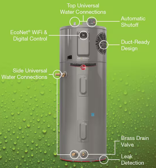 RHEEM ProTerra 50 Gal. Smart High Efficiency Hybrid Heat Pump Water Heater w/ Leak Detection & Auto Shutoff