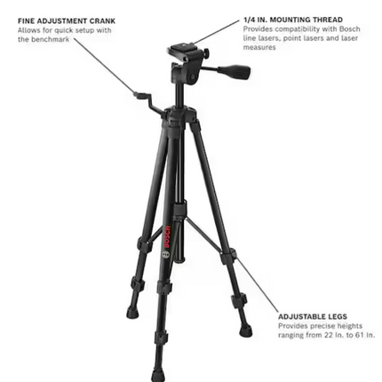 BOSCH Compact Tripod with Extendable Height for Use with Line Lasers, Point Lasers, and Laser Distance Tape Measuring Tools