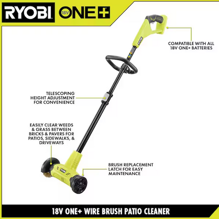 RYOBI ONE+ 18V Patio Cleaner with Wire Brush Edger (Tool Only)