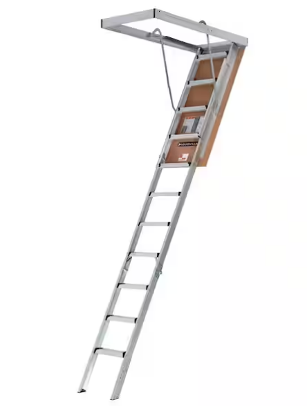 Louisville Ladder 7.8 ft. - 10.3 ft. Ceiling Height Aluminum Attic Ladder(22.5 in. x 54 in. Rough Opening) 375 lbs. Type IAA Load Capacity