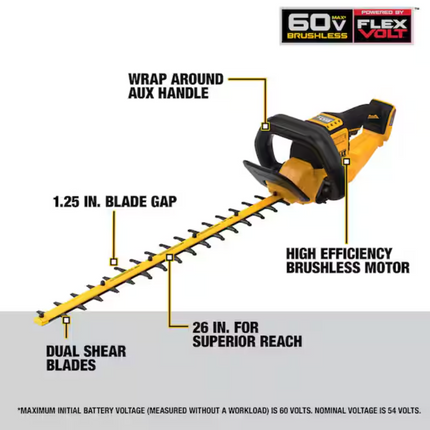 FLEXVOLT 60V MAX 26 in. Brushless Cordless Battery Powered Hedge Trimmer (Tool Only)