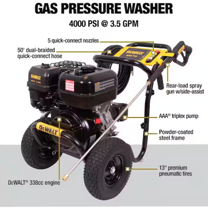 4000 PSI 3.5 GPM Gas Pressure Washer with 338cc Engine, Heavy-Duty Commercial Cold Water Power Cleaner