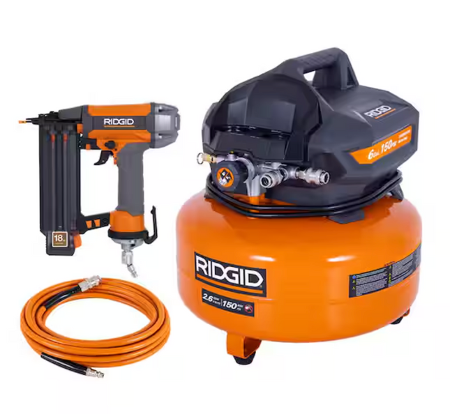 6 Gal. 150 PSI Portable Electric Oil-Free Jobsite Pancake Air Compressor with 25 ft. Air Hose and 18GA Brad Nailer