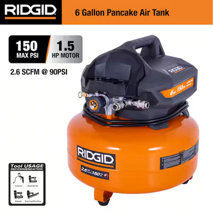 6 Gal. 150 PSI Portable Electric Oil-Free Jobsite Pancake Air Compressor with 25 ft. Air Hose and 18GA Brad Nailer