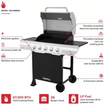 Nexgrill 5-Burner Propane Gas Grill in Stainless Steel with Side Burner