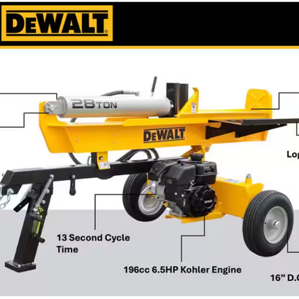 Customer Reviews for DEWALT 28 Ton 196cc 6.5HP Kohler Engine Horizontal/Vertical Full Beam Hydraulic Log Splitter, Auto Return/Integrated Log Cradle