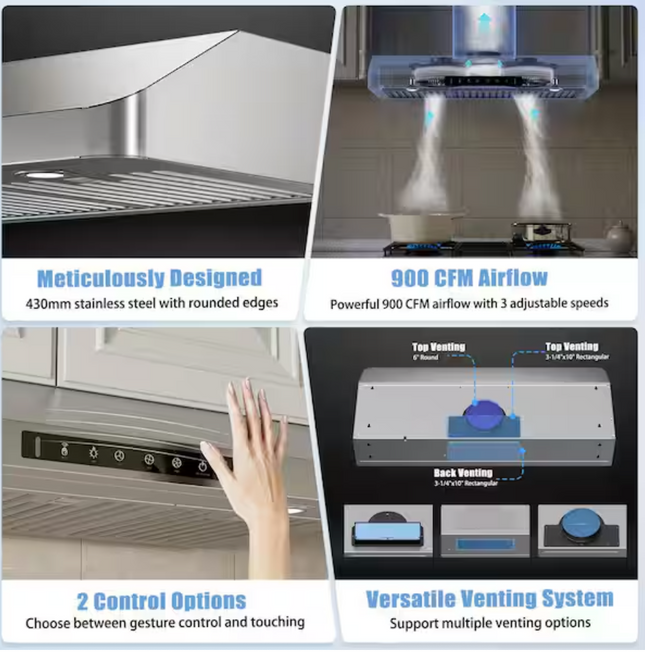 AKDY 30” Range Hood Stainless Steal