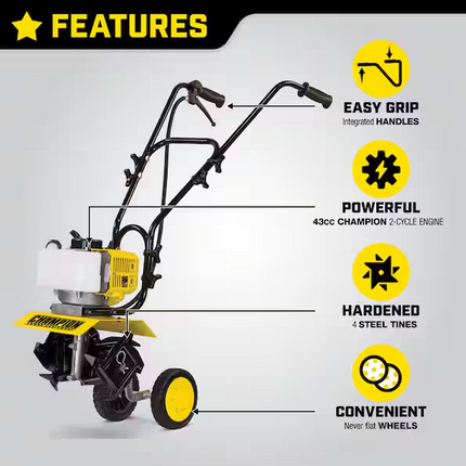 CHAMPION Power Equipment 9.5 in. 43cc Portable Gas Garden Tiller Cultivator