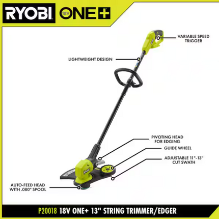RYOBI ONE+ 18V 13 in. Cordless Battery String Trimmer/Edger (Tool Only)
