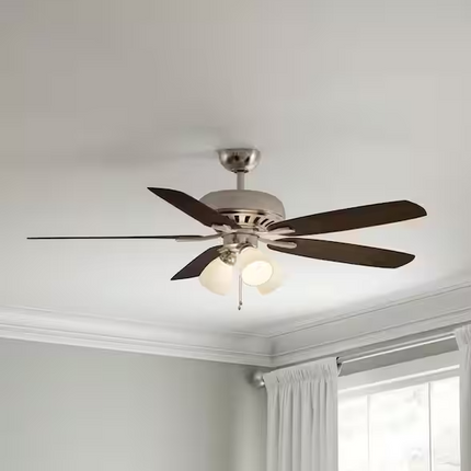 HAMPTON BAY Rockport 52 in. Indoor LED Brushed Nickel Ceiling Fan with Light Kit, Downrod, Reversible Blades and Reversible Motor