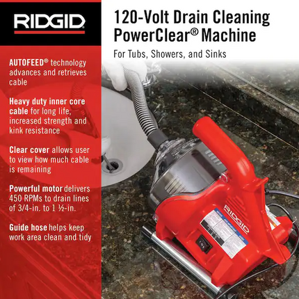 RIDGID PowerClear 120-Volt Drain Cleaning Snake Auger Machine for Heavy Duty Pipe