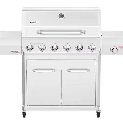 NEXGRILL Gourmet Pro 6-Burner Stainless Steel Propane Gas Grill with Searing Side Burner and Griddle Max Insert