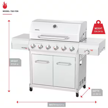 NEXGRILL Gourmet Pro 6-Burner Stainless Steel Propane Gas Grill with Searing Side Burner and Griddle Max Insert