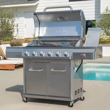 NEXGRILL Gourmet Pro 6-Burner Stainless Steel Propane Gas Grill with Searing Side Burner and Griddle Max Insert