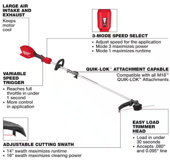 MILWAUKEE M18 FUEL 18V 16 in. Brushless Cordless Battery Powered String Trimmer with QUIK-LOK Attachment Capability (Tool-Only)