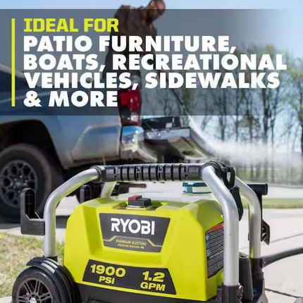 RYOBI 1900 PSI 1.2 GPM Cold Water Wheeled Corded Electric Pressure Washer with Premium Foamer