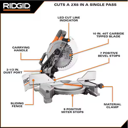 RIDGID 15 Amp 10 in. Corded Dual Bevel Miter Saw with LED Cut Line Indicator