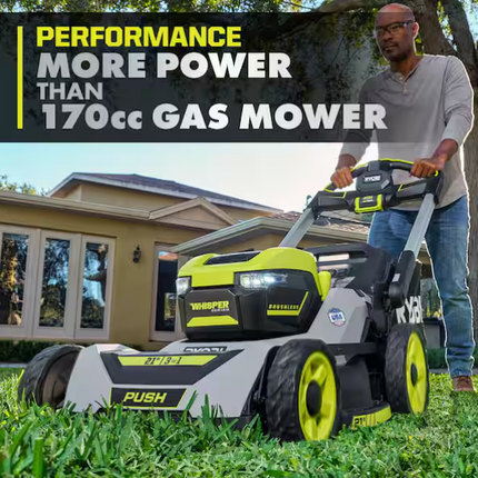 RYOBI 40V HP Brushless 21" Whisper Series Cordless Walk-Behind Multi-Blade Push Lawn Mower - (2) 6.0 Ah Batteries & Charger